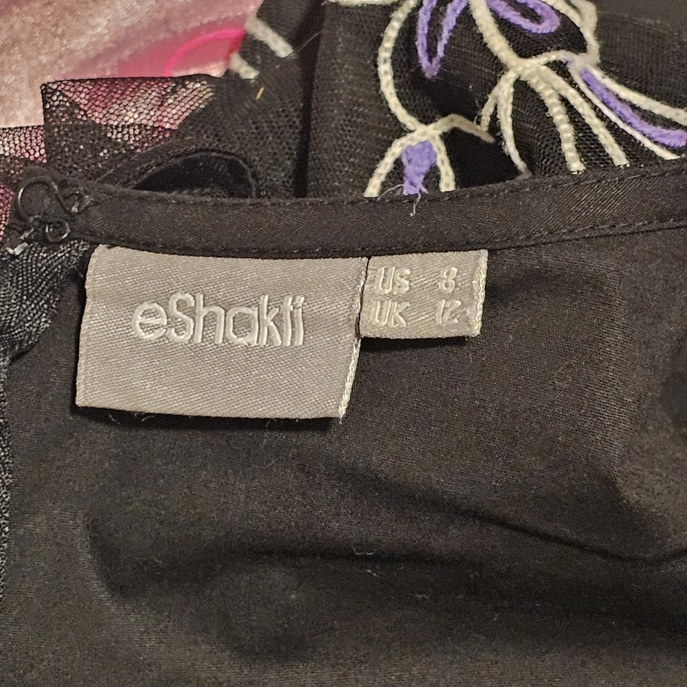 Eshakti Filigree Embroidery Embelished Tulle Overlay Poplin Dress Size 8 Pockets - Picture 8 of 15